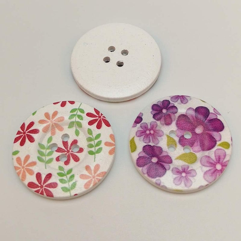 Chenkou Craft 20pcs 2" (50mm) Round Flower Wood Buttons 4 Holes Craft Sewing Button (50mm) - Image 3